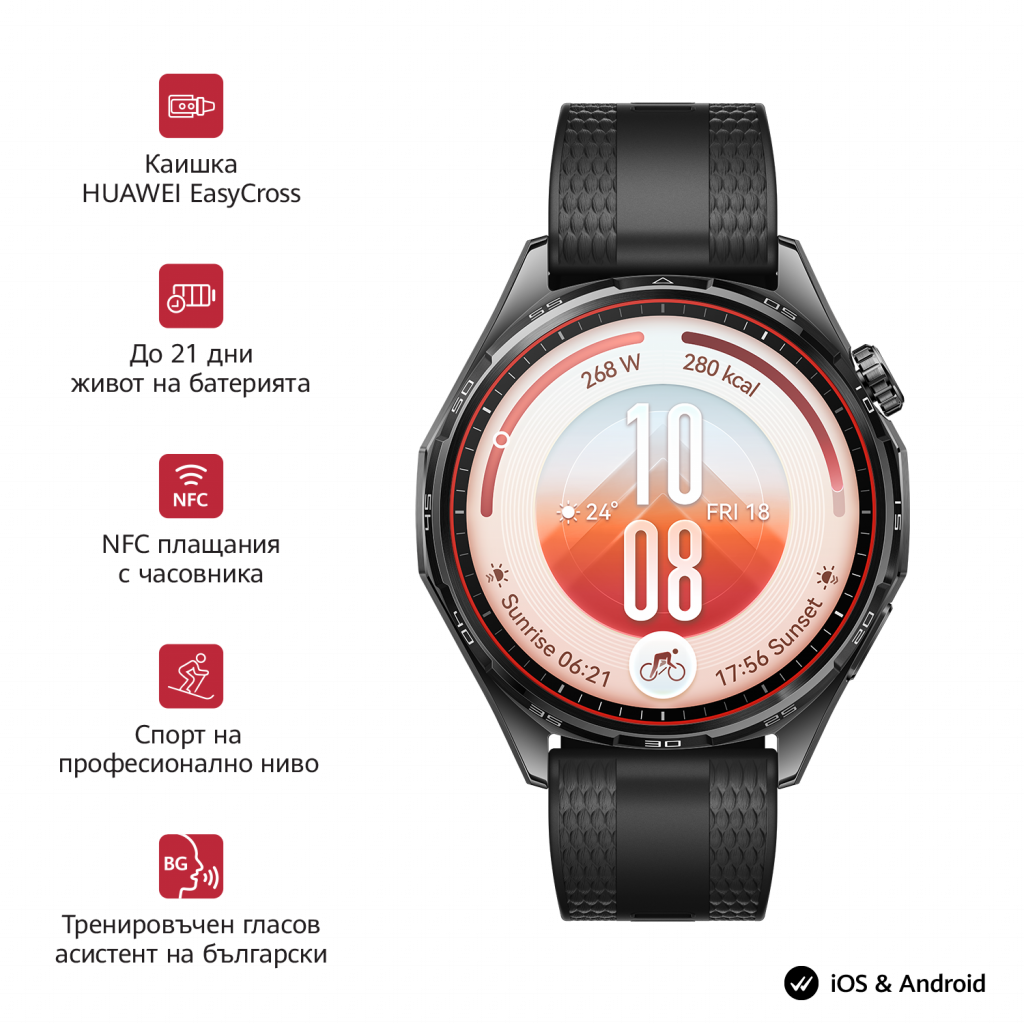 Смарт часовник Huawei Watch GT 7 &nbsp;Atum-B39F Black Fluoroelastomer